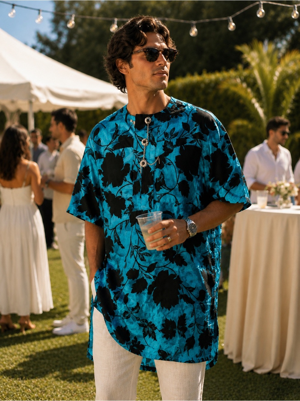 Turquoise Velvet Floral Caftan with Black Velvet Motif